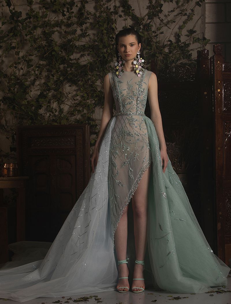 georges hobeika green dress Beaded Tulle Sequins Dress by Georges Hobeika – Elilhaam main image 0